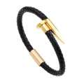 Accesorios de joyería de acero inoxidable negros antifatigación para mujeres Pulseras de cuero de uñas vintage